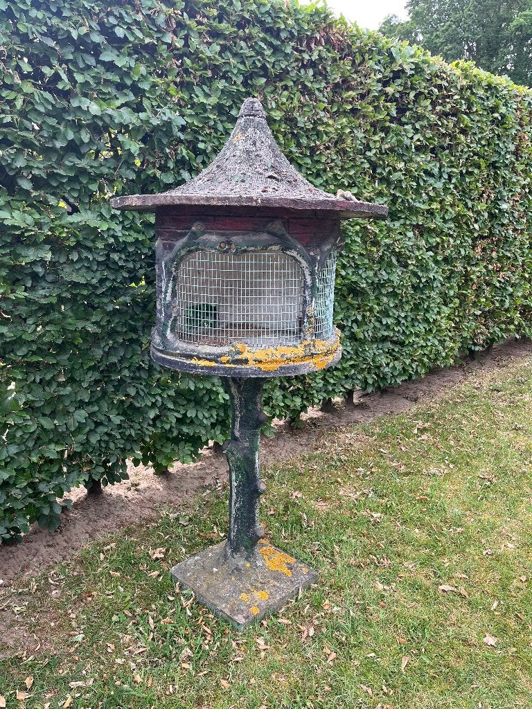 Antiek Vintage vogelkooi voederhuis Faux Bois beton, Ophalen, Gebruikt, Overige materialen, Vogelkooi