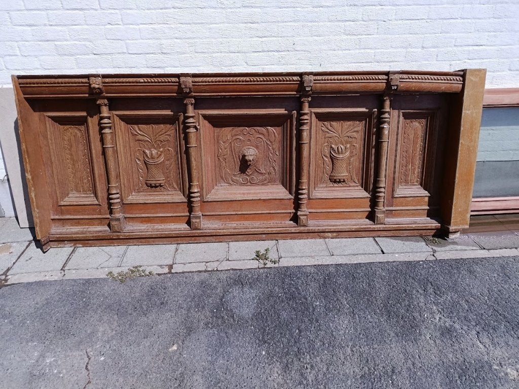 Antiek houten paneel 250 cm x 90 cm, Enlèvement