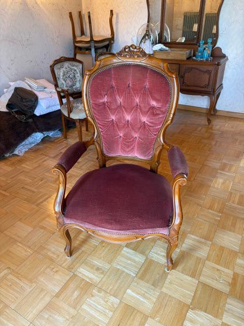 Fauteuil in roze velours, Antiek en Kunst, Ophalen