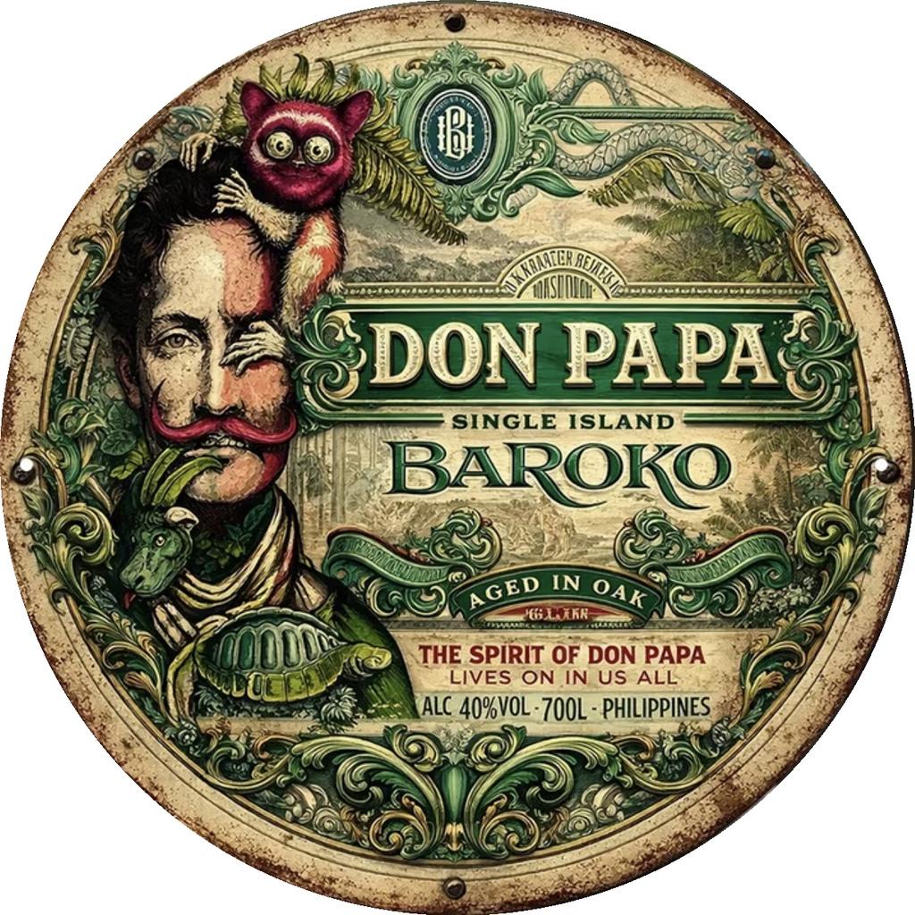 Metalen reclamebord Don Papa Baroko rond - vintage mancave, Ophalen of Verzenden, Nieuw, Reclamebord
