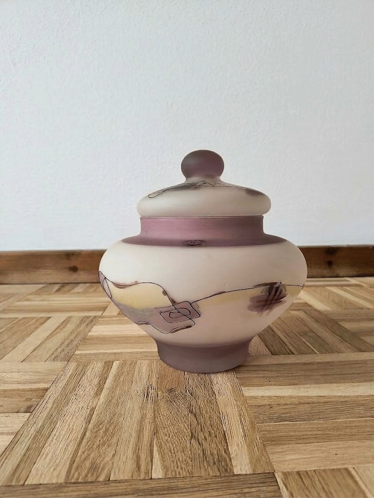 Pot décoratif avec couvercle - rose/crème - 20 cm, Enlèvement, Comme neuf, Finition mate, Rose