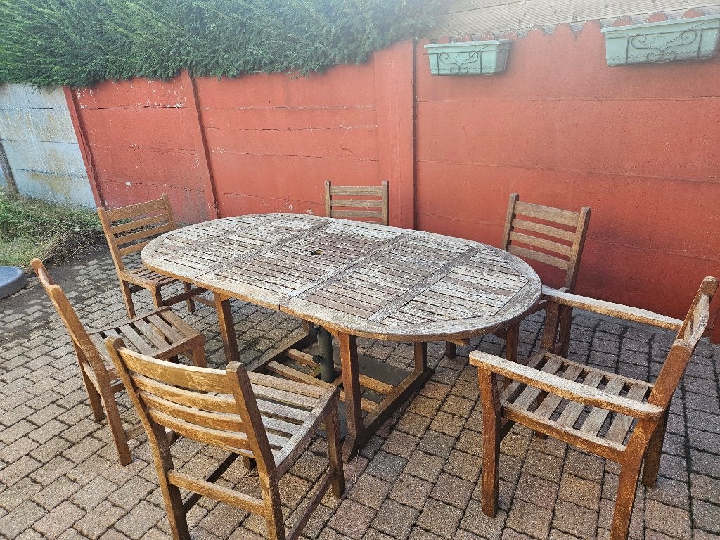 Tuinset teak, Ophalen, Gebruikt, 6 zitplaatsen, Teakhout