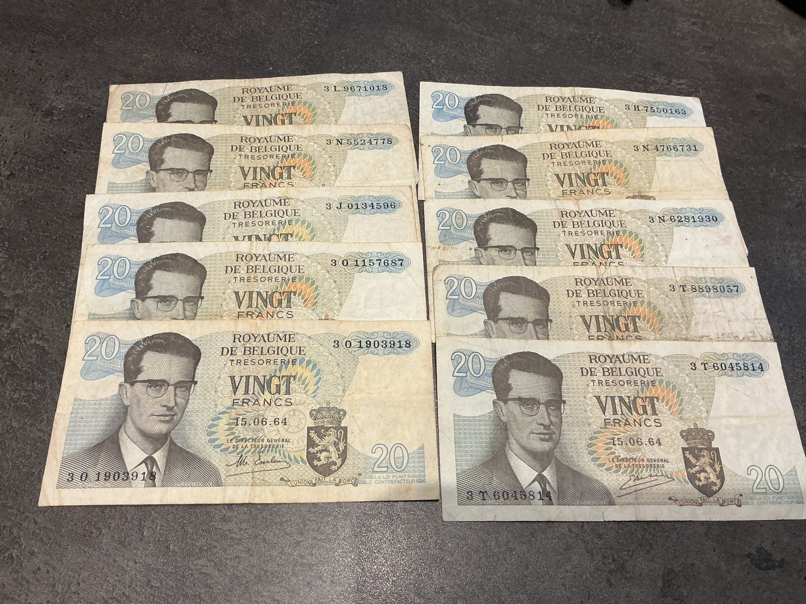 Belgique lot 10 x 20 Frank 1964, Enlèvement ou Envoi