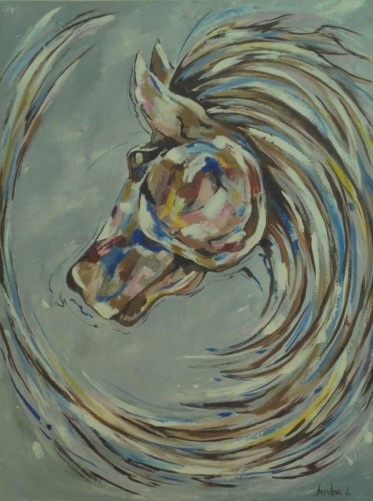 olieschilderij popart Horse (60x80 cm), Antiek en Kunst, Ophalen of Verzenden