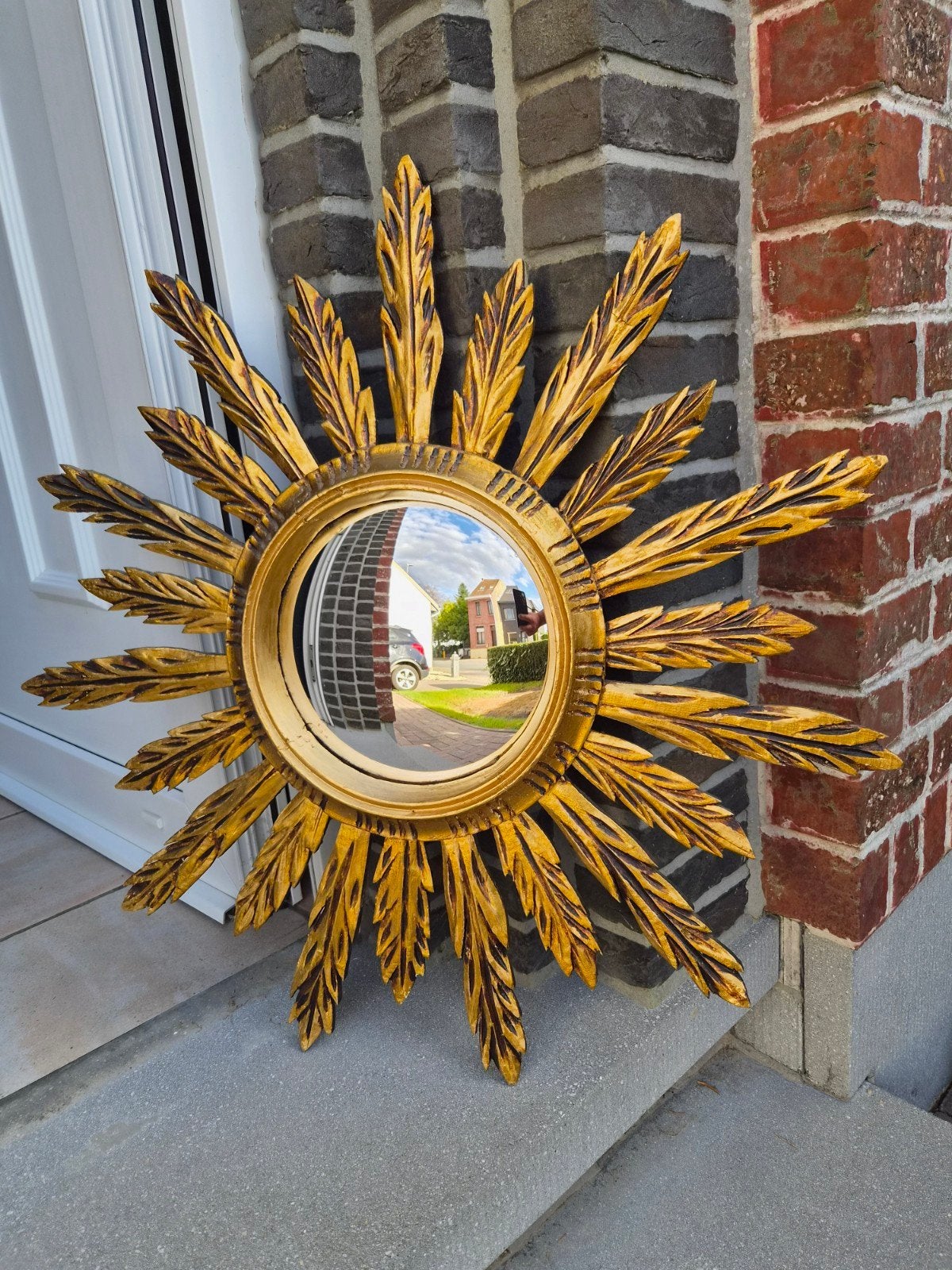 Miroir solaire XXL, bois, 73 cm, verre convexe, Maison & Meubles, Enlèvement ou Envoi, Moins de 100 cm, Rond, Utilisé