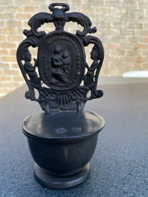Wijwatervatje  in Tin met deksel, Antiek en Kunst, Ophalen of Verzenden