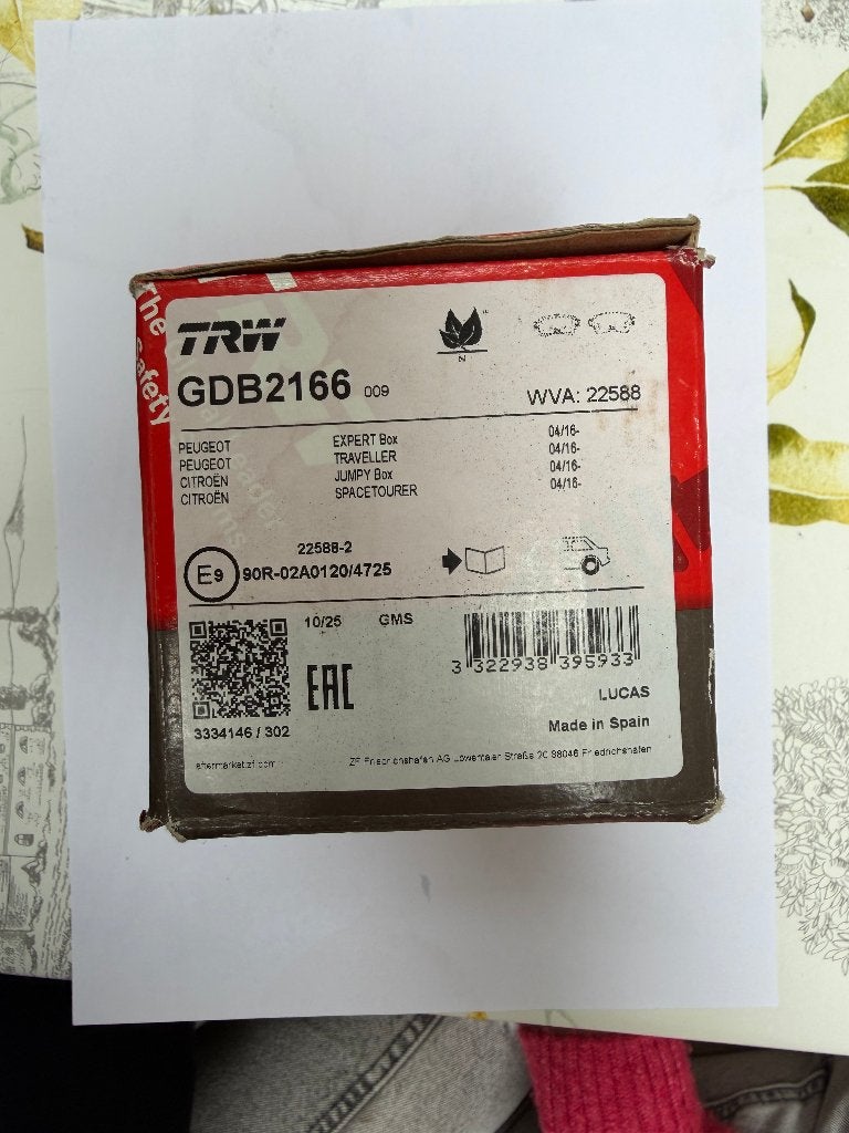Plaquettes de frein TRW GDB2166 Peugeot/Citroën, Enlèvement ou Envoi, Neuf, Citroën