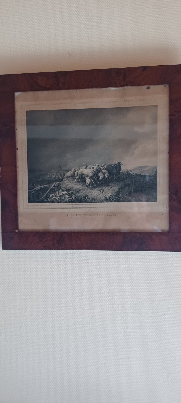 Antieke prent "Troupeau surpris par l’orage", Antiek en Kunst, Kunst | Schilderijen | Klassiek, Ophalen