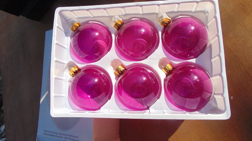 Boîte de 6 boules de Noël en verre faites à la main, violett, Enlèvement ou Envoi, Neuf