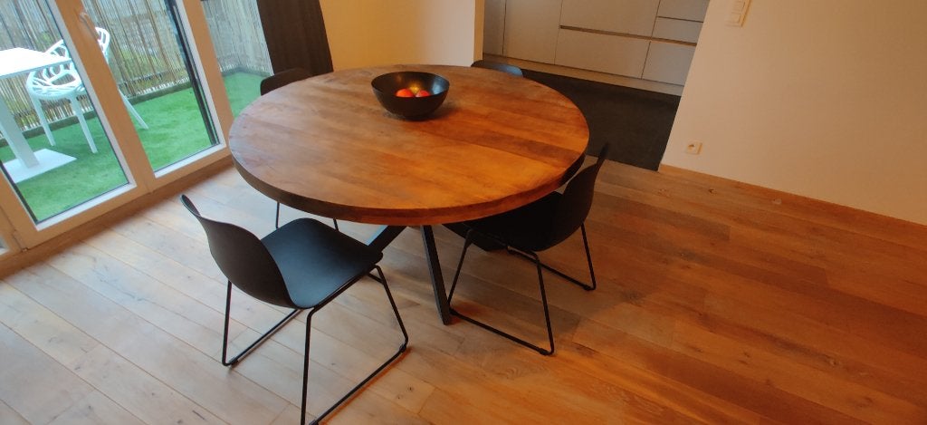 Ronde eettafel Dakota industrieel (Ø140 cm), Huis en Inrichting, Ophalen, Rond, Zo goed als nieuw, Vijf personen of meer