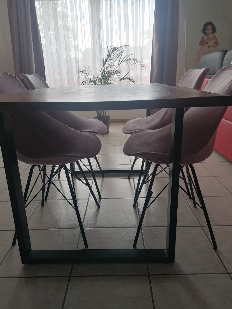 Boomstamtafel en 5 stoelen, Ophalen, 50 tot 100 cm, Zo goed als nieuw, Vijf personen of meer