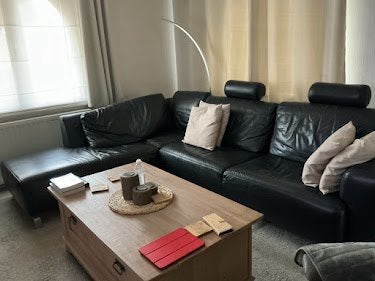 Hoekzetel leder met chaise lontje, Huis en Inrichting, Ophalen, Gebruikt, Leer