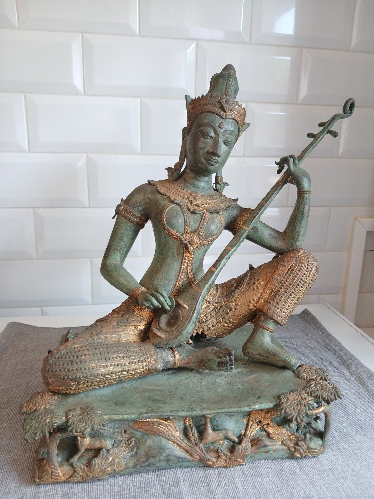 statue thaïlandaise bronze feuille d or musicien céleste, Enlèvement ou Envoi, Bronze
