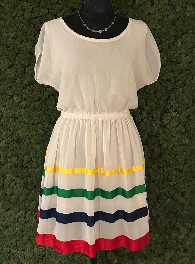 Uniek vintage zomerjurkje met kleurrijke strepen m38, Kleding | Dames, Jurken, Zo goed als nieuw, Maat 38/40 (M), Rood, Boven de knie