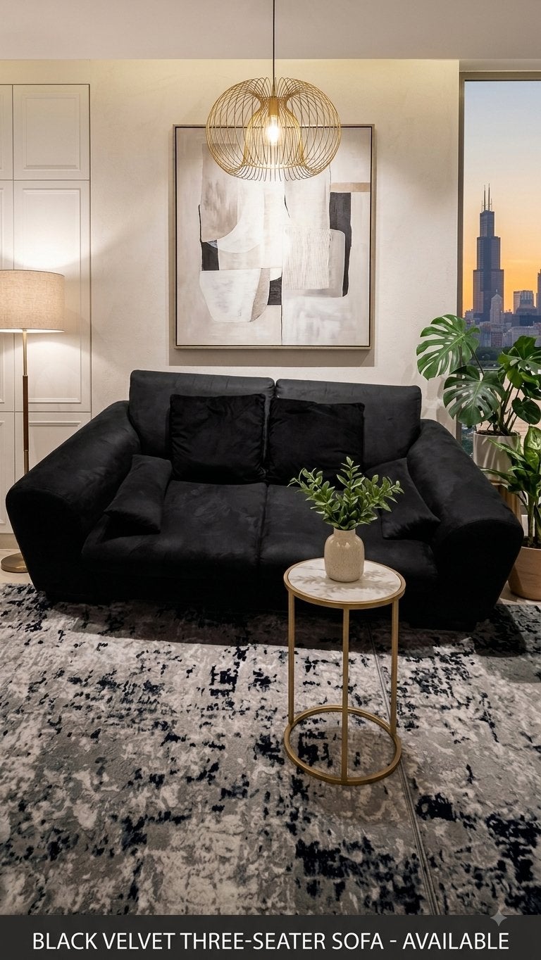 Luxe 3-Zits en 2-Zits Velvet Bankstel (Zwart Velours) –, Huis en Inrichting, Zetels | Complete zithoeken, Ophalen, Zo goed als nieuw