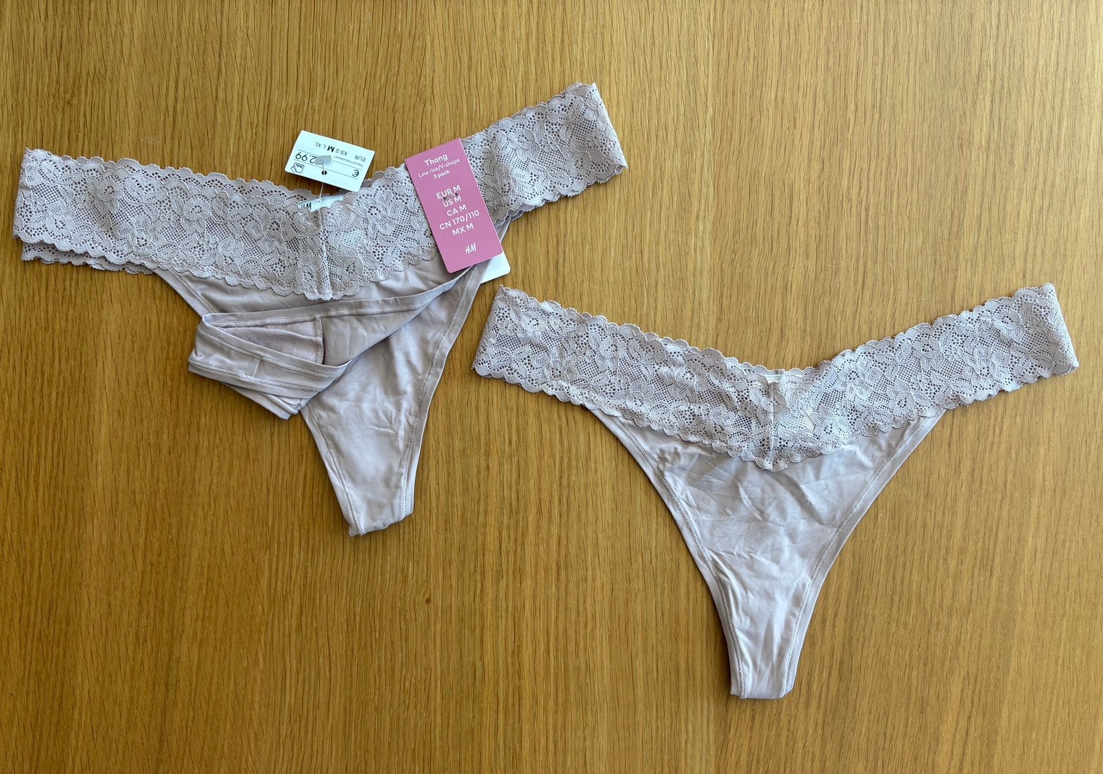 Lot de 3 strings rose ancien clair H&M - Taille M - 9€, Enlèvement ou Envoi, Rose, String