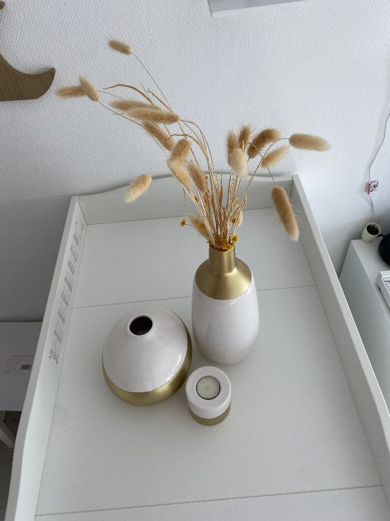 Decoratieve set 2 vazen + 1 witte en gouden kaarshouder, Huis en Inrichting, Ophalen, Nieuw, Goud, Kaars