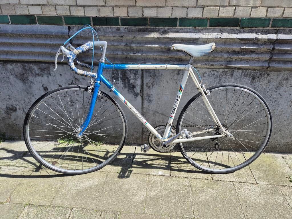 Retro koersfiets: Zagers blauw/wit, Fietsen en Brommers, Ophalen