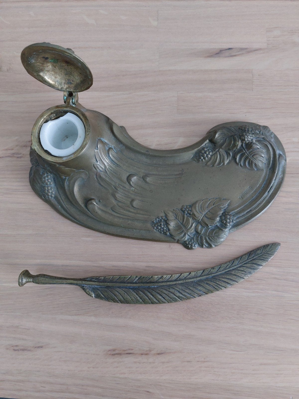 art deco koperen inktpot, Ophalen