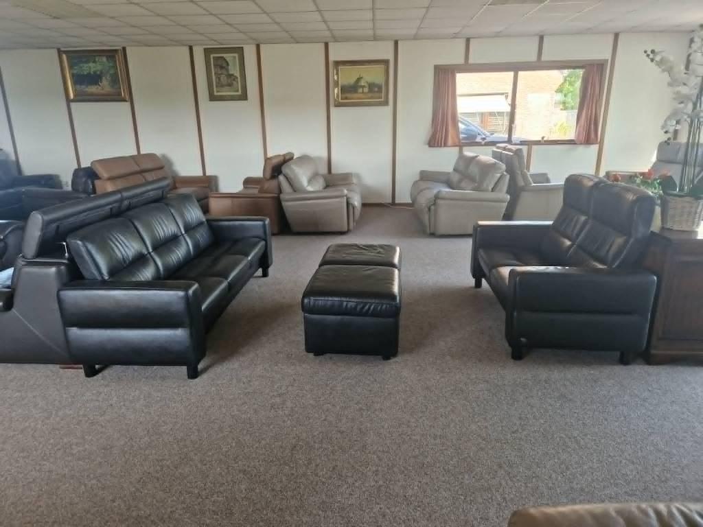 ZWARTE BUFFELLEDEREN SALON STRESSLESS, Ophalen, Gebruikt, Leer