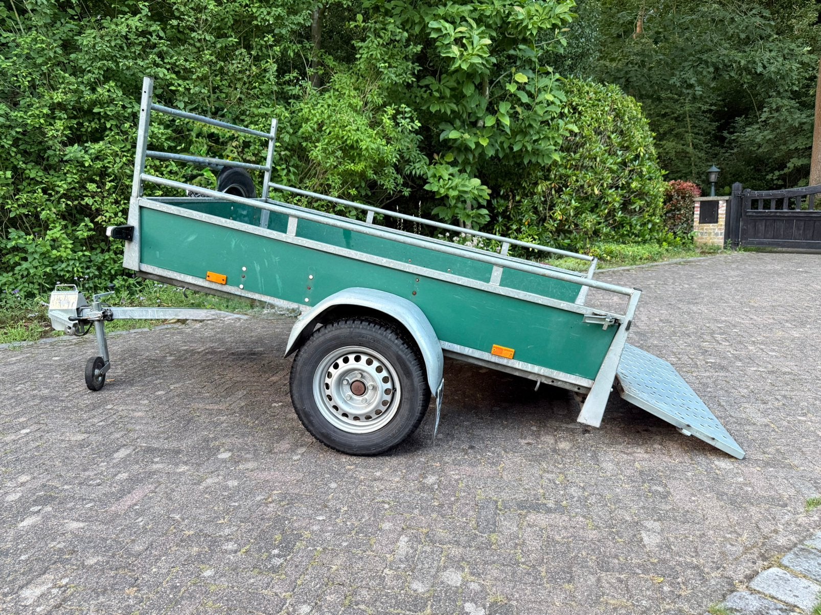 Enkelas Kipper aanhangwagen met oprijklep 750Kg, Auto diversen, Aanhangers en Bagagewagens, Ophalen, Gebruikt