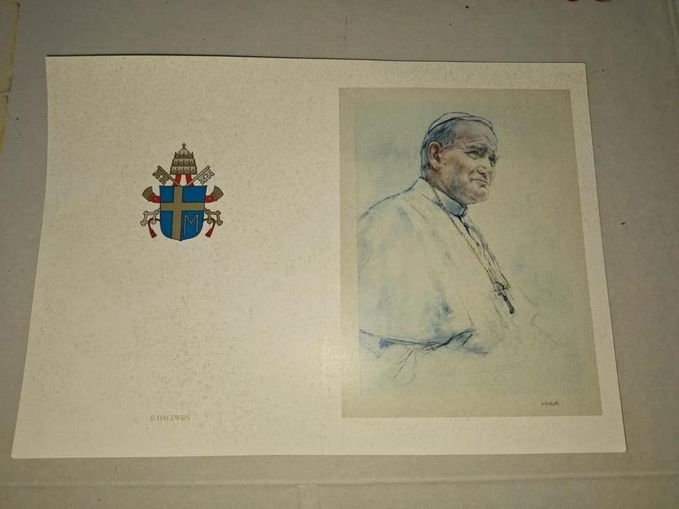 Nagedachtenis prent Paus J. P II, Antiek en Kunst, Kunst | Etsen en Gravures, Ophalen