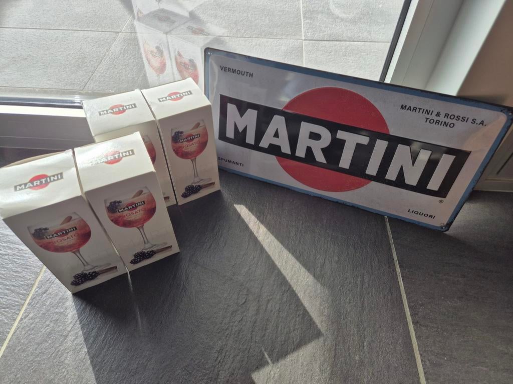 Martini reclamebord + 4 glazen, Verzamelen, Ophalen of Verzenden