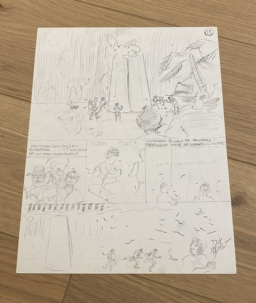 Dick Briel originele pagina tekening Professor Palmboom, Livres, BD, Enlèvement ou Envoi