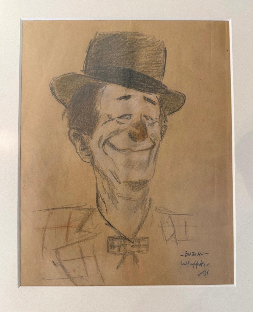 Willie Sluiter  Potloodtekening Clown Buxiau, Antiek en Kunst, Ophalen, Gesigneerd, Papier