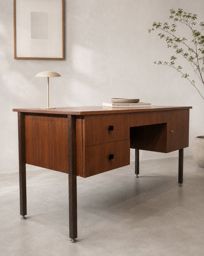 Combineurop vintage bureau in teakhout en wengé, Huis en Inrichting, Bureaus, Vintage, Ophalen