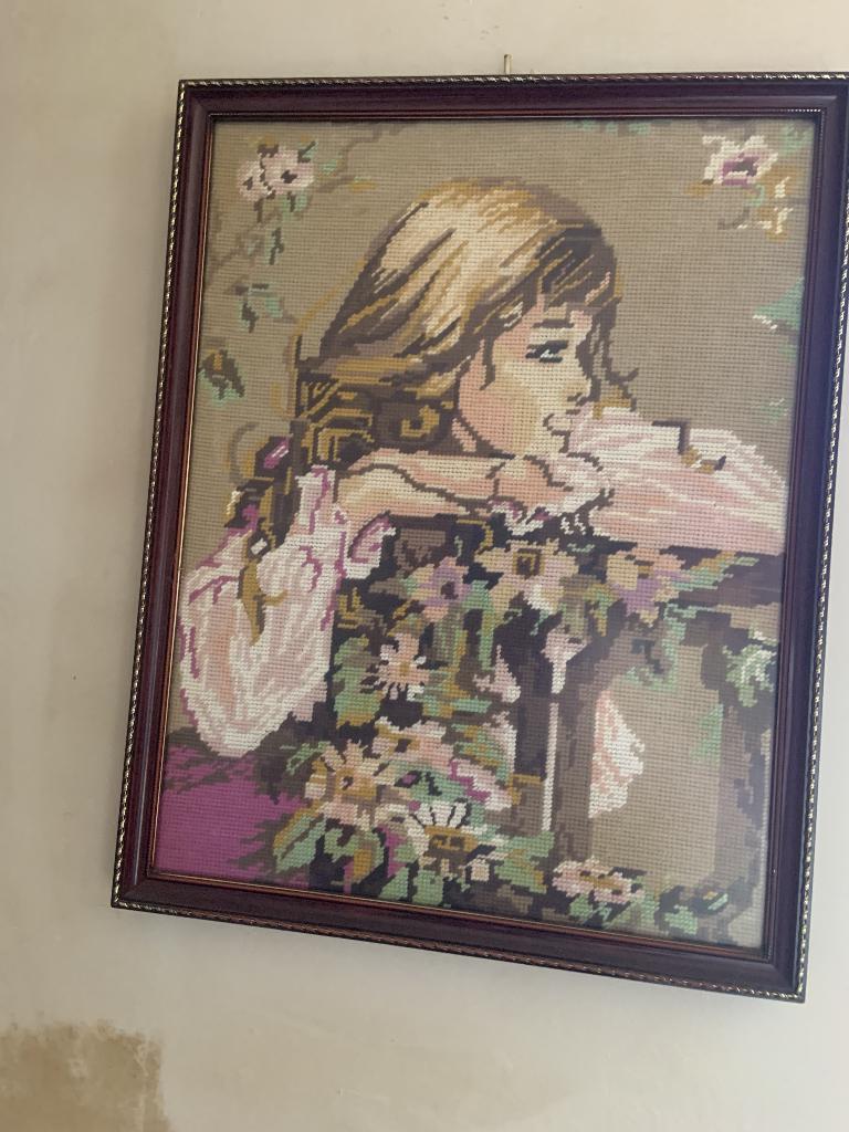 Tableau canevas – Scène florale  – Sous verre –An 80, Antiquités & Art, Enlèvement ou Envoi