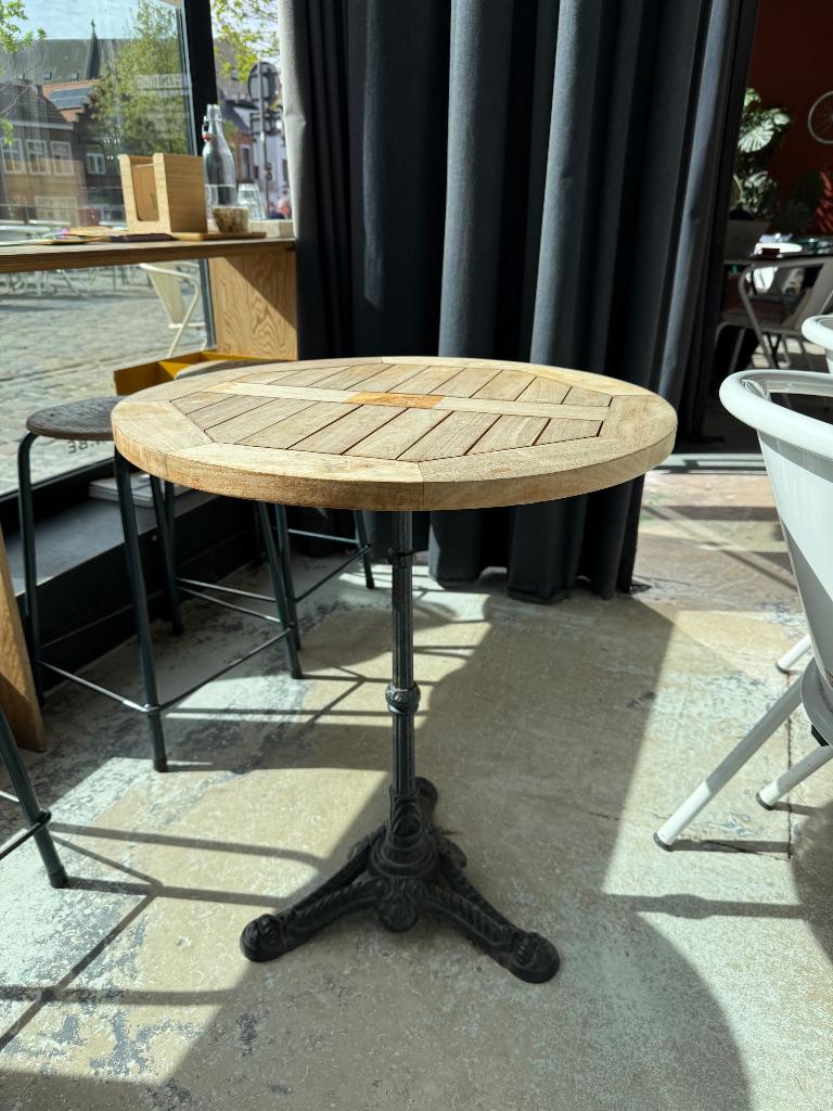 Bistro tafels - teak blad (binnen of buiten), Ophalen, Zo goed als nieuw, Teakhout, 50 tot 100 cm