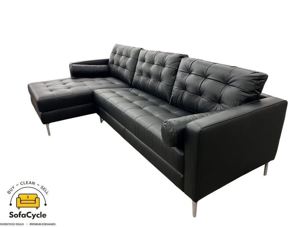 Siège d'angle en cuir noir, coin L, Maison & Meubles, Neuf, Enlèvement ou Envoi, SofaCycle VOF, Zonnestraat 223-229, 9600 Ronse, België