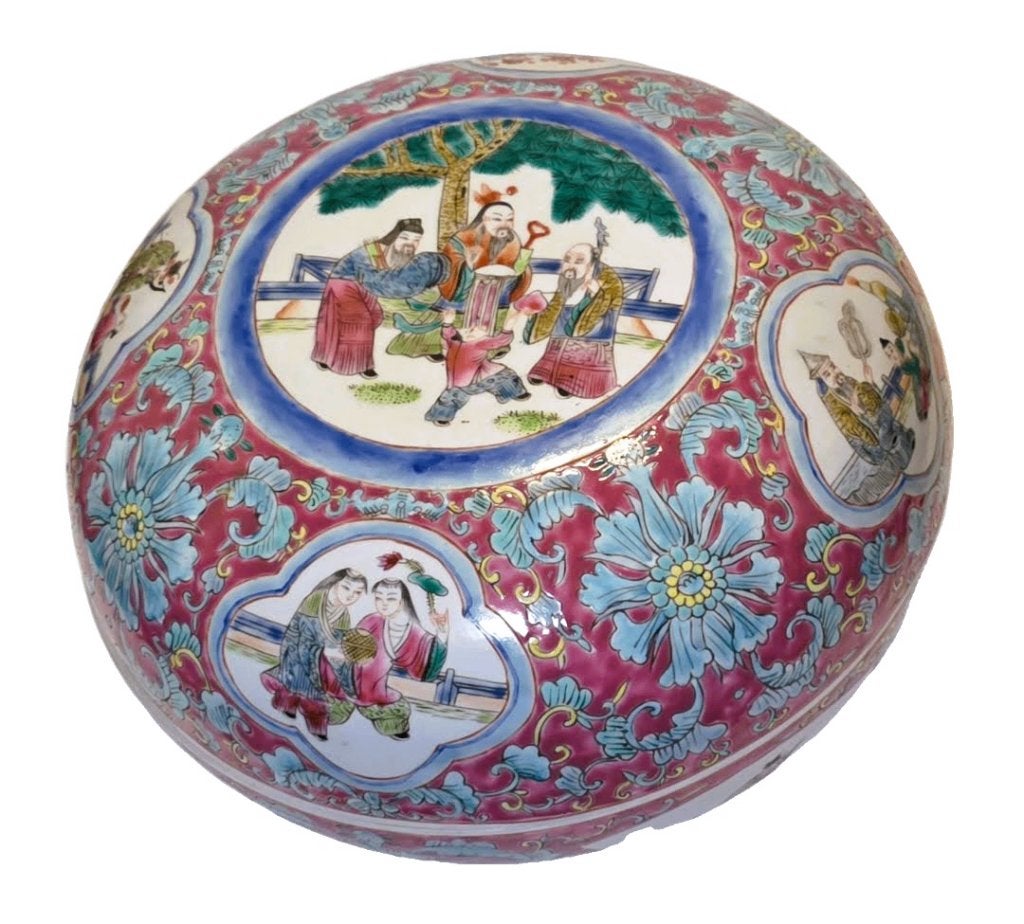 Grote Chinese porseleinen dekseldoos, Famille Rose, Ophalen of Verzenden