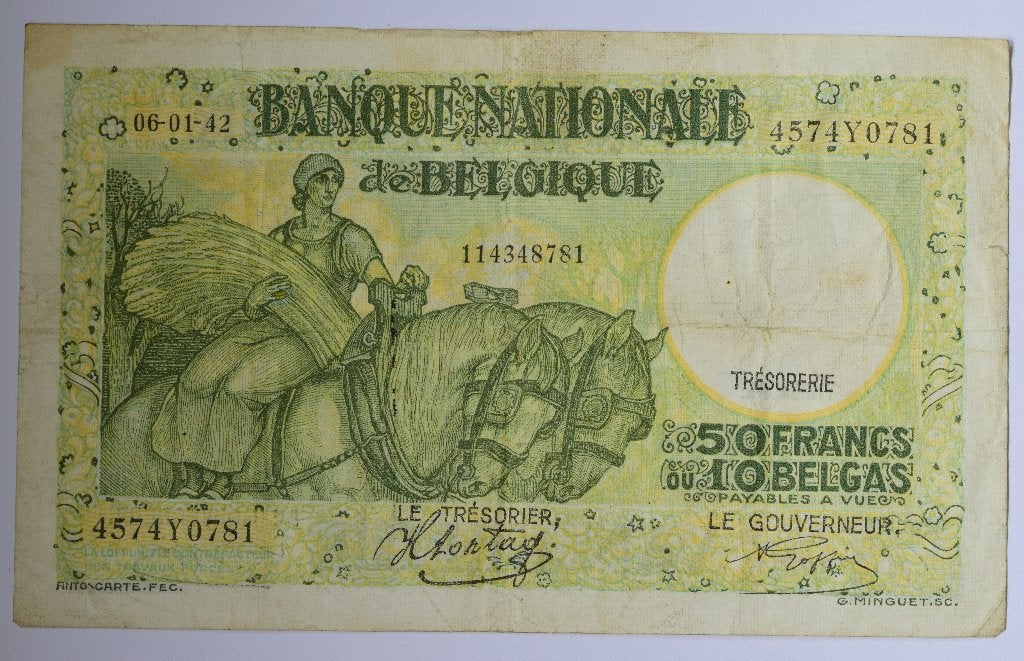 billet 50 francs 06-01-42 Belgique, Timbres & Monnaies, Billets de banque | Belgique, Envoi, Billets en vrac