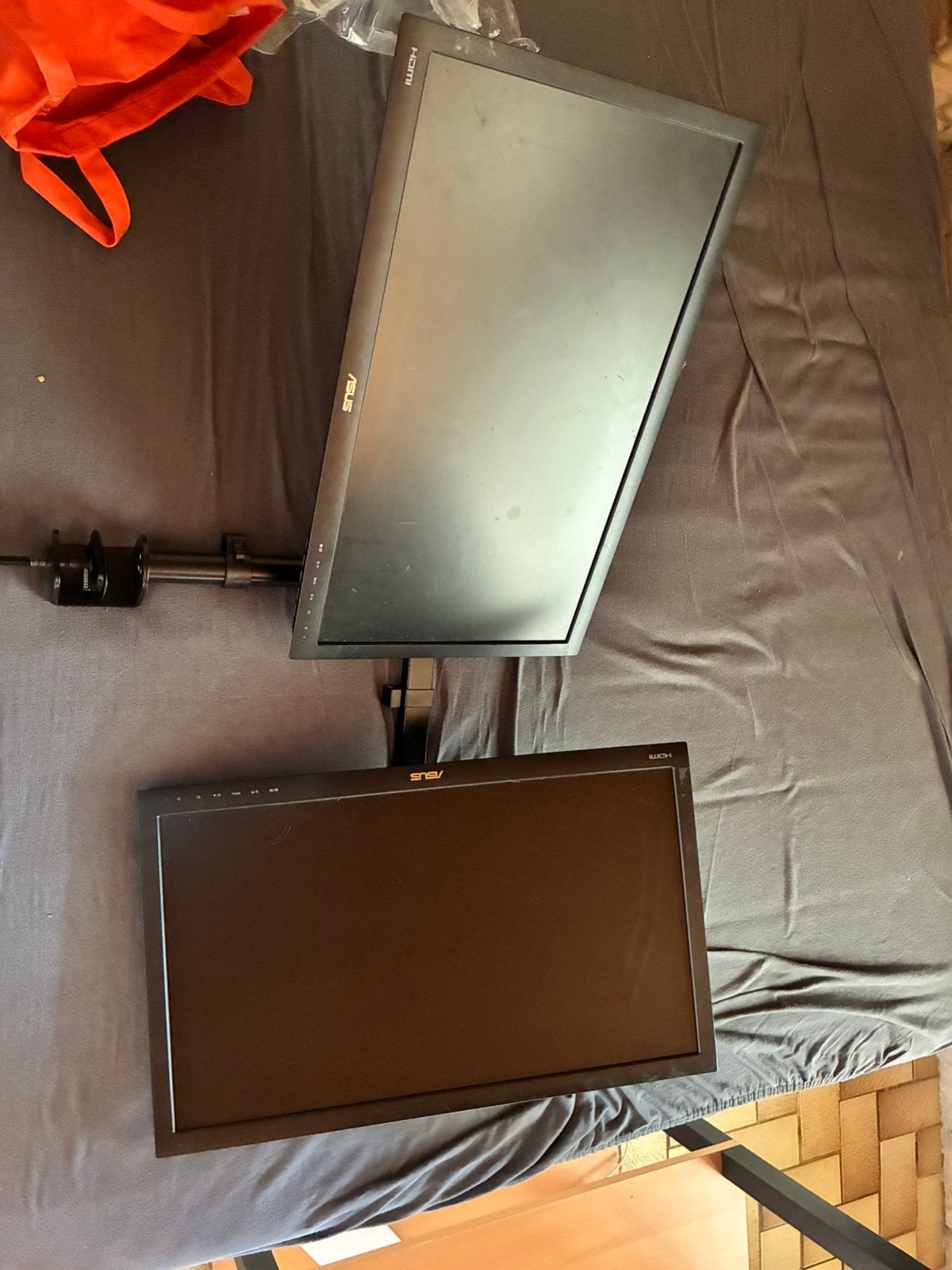Double écran Pc avec support articulé, Computers en Software, DVI, Gebruikt, In hoogte verstelbaar, Full HD