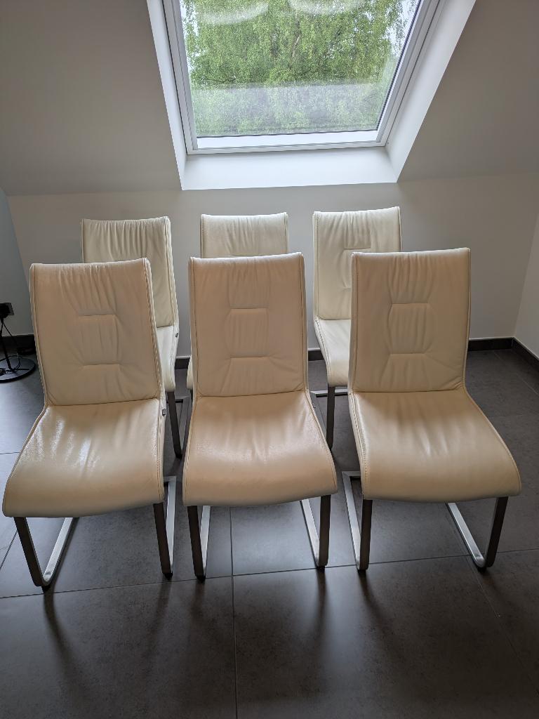 6 x Lederen Musterring stoel, Huis en Inrichting, Stoelen, Gebruikt, Wit, Ophalen