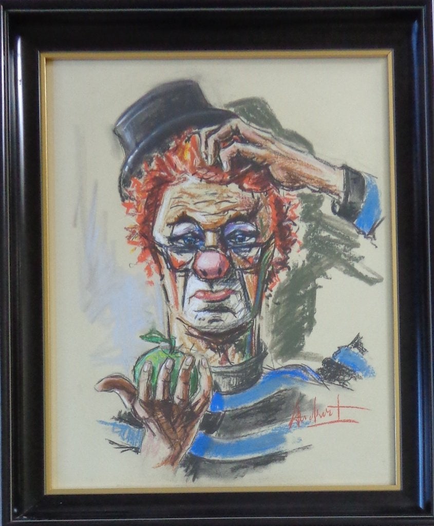 ROGER KORT / CLOWN / ORIGINEEL WERK / 70x58cm / KADER / SIG, Pastel, Enlèvement ou Envoi, Figures, Papier/carton