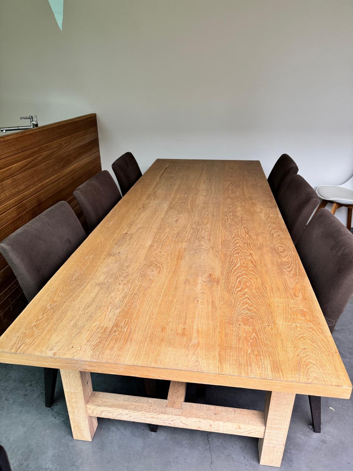 Eiken eettafel 260x100cm - zeteltjes met vering, Huis en Inrichting, Ophalen, Zo goed als nieuw