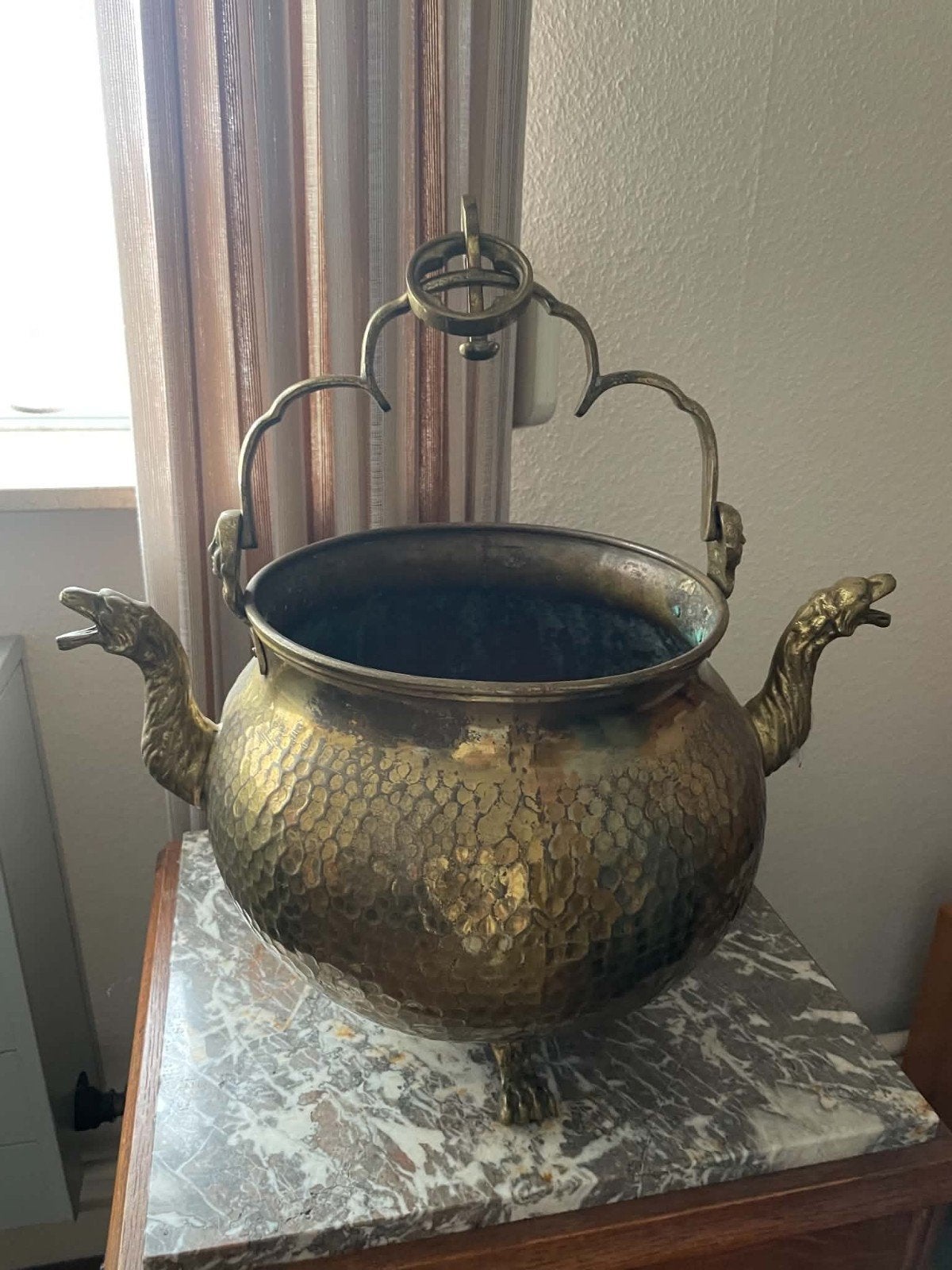 Kopere  pot met handvat en  pootjes, Antiek en Kunst, Ophalen, Koper
