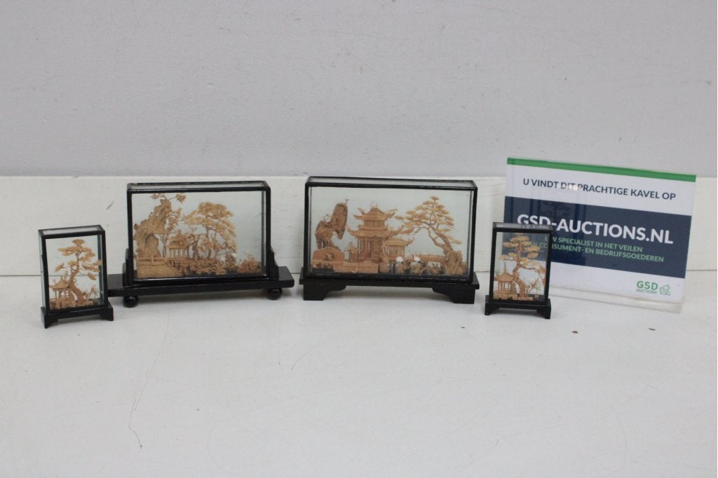 Set van 4 Chinese Kurk Diorama's, Antiquités & Art, Curiosités & Brocante, Enlèvement ou Envoi