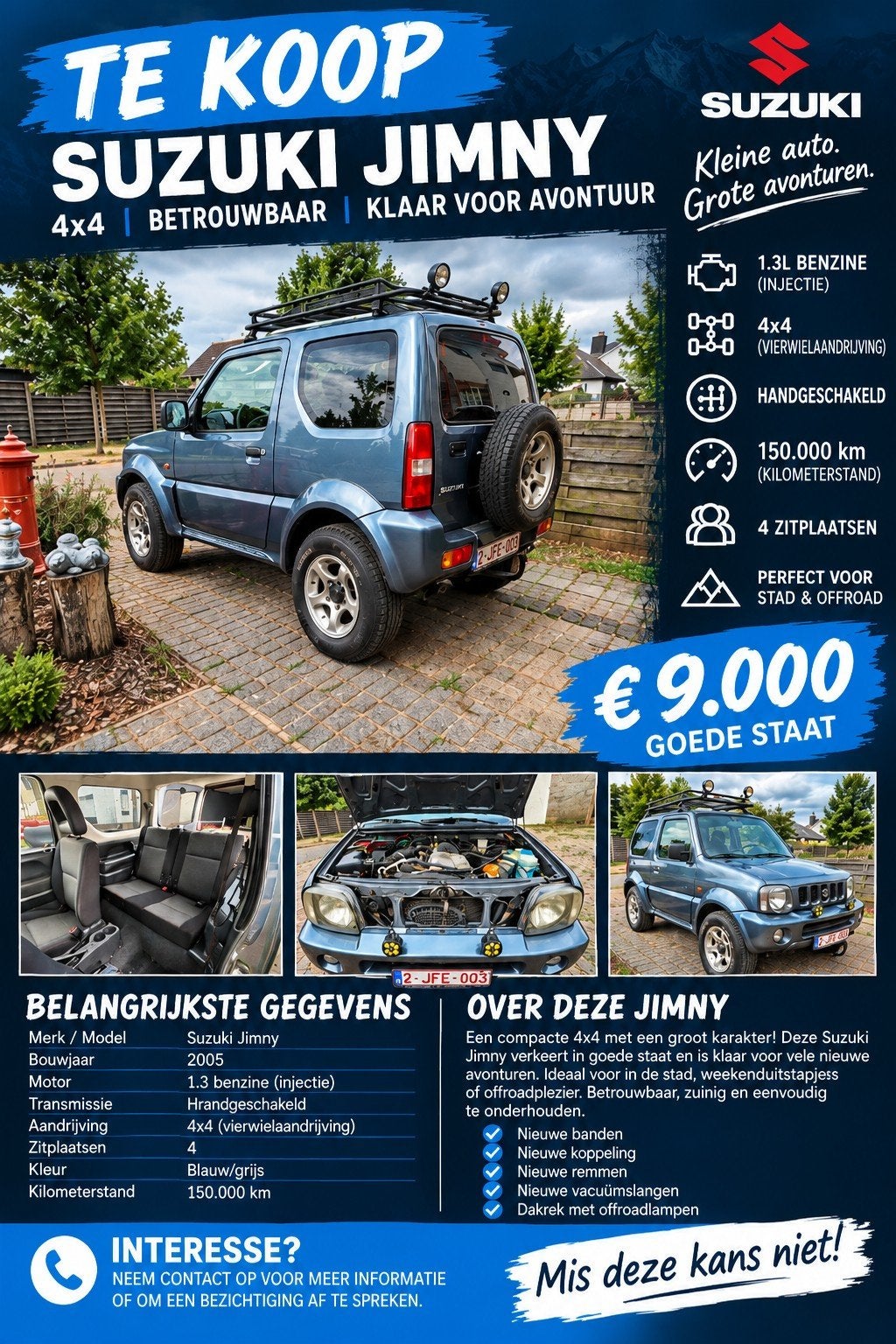 ruilen te koop 05 suzuki jimny vvt, Auto's, Verwarmde buitenspiegels, 4 zetels, Handgeschakeld, Particulier