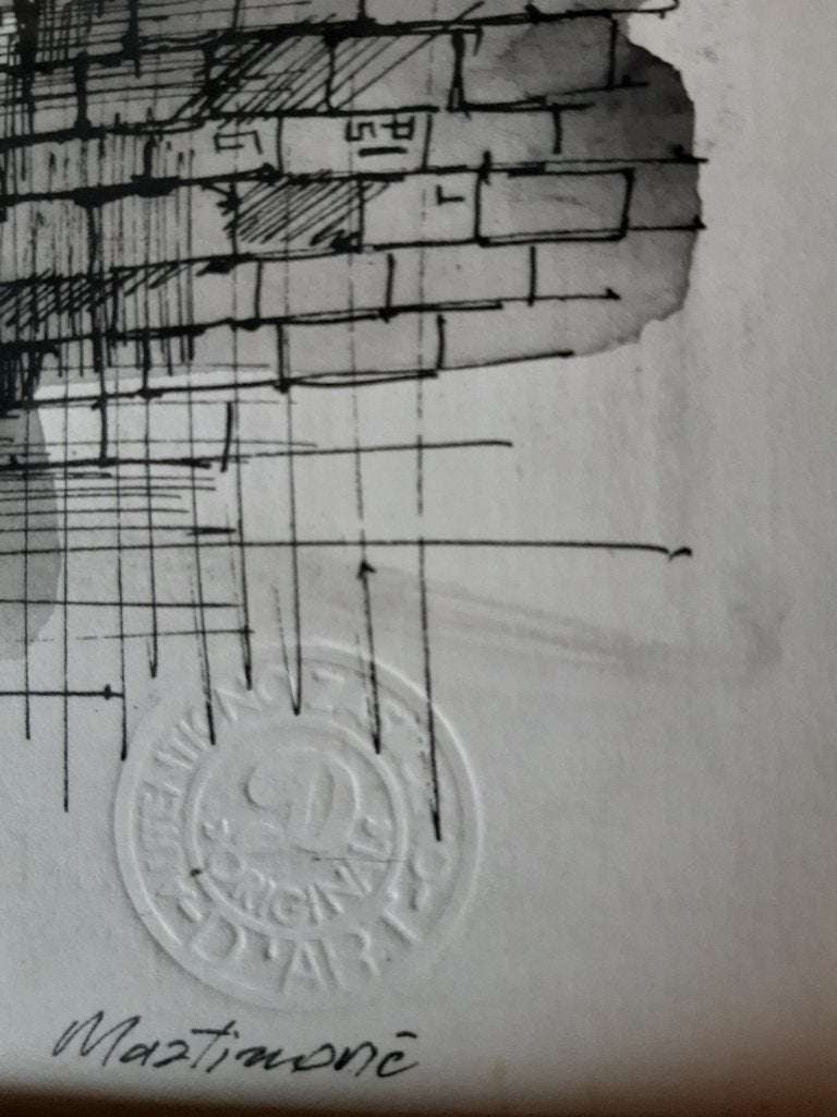 Originele tekening in houten kader, Enlèvement, Signé, Dessin