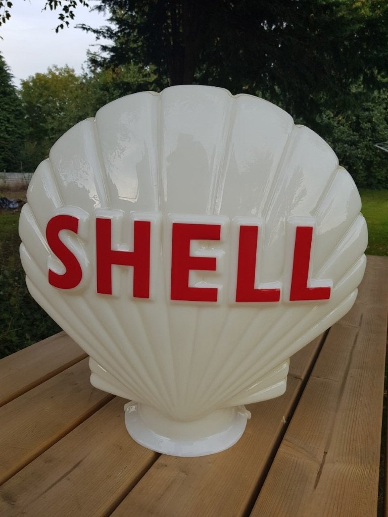 Glazen Shell benzinepomp globe lamp verlichting decoratie, Enlèvement ou Envoi, Comme neuf, Table lumineuse ou lampe (néon)