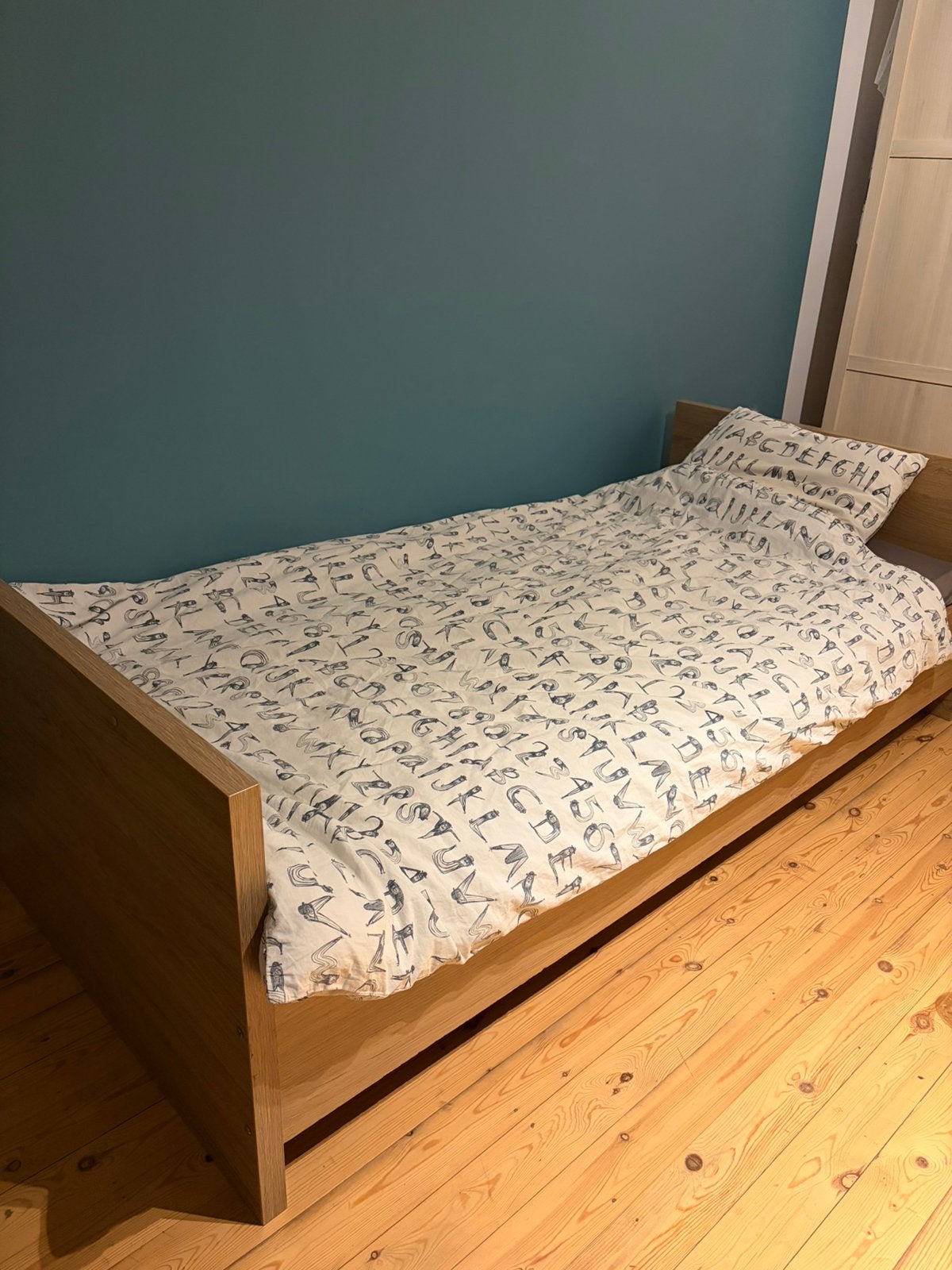 Bed 200x90+matras+donsdeken, Ophalen, Gebruikt, 90 cm, Eenpersoons