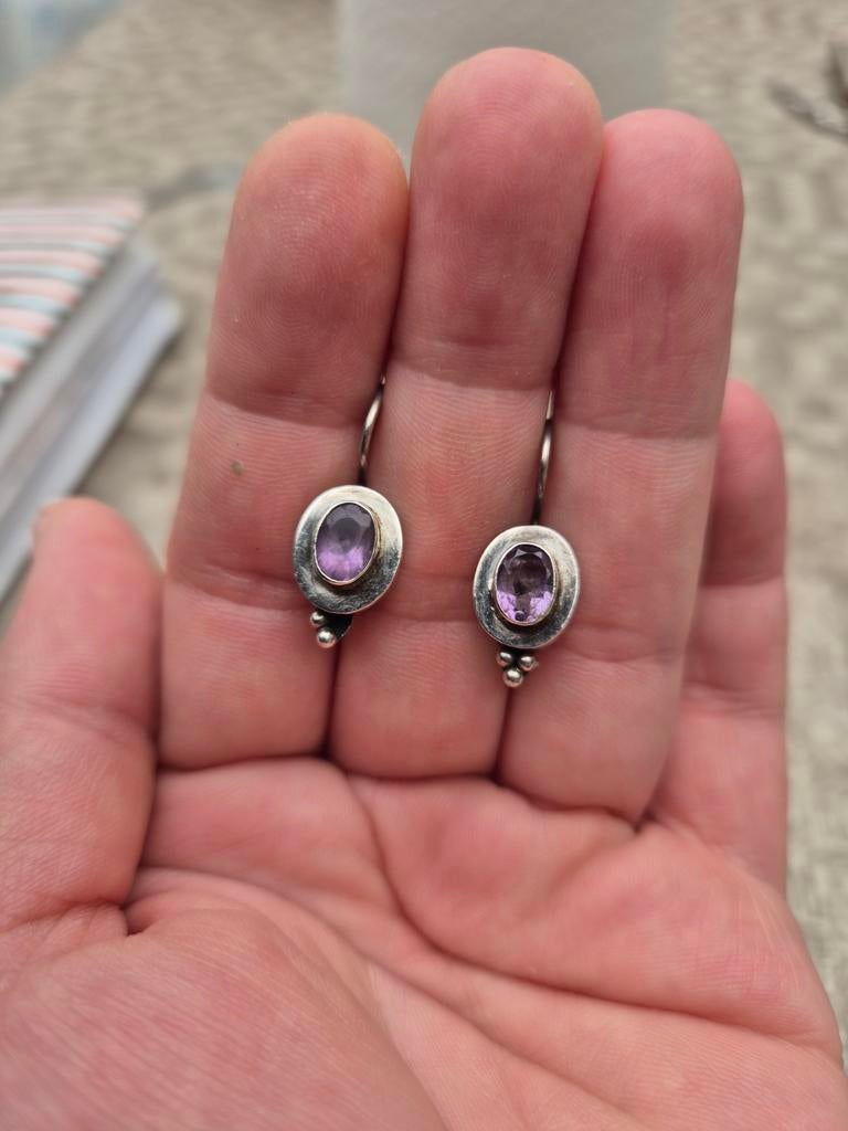 Antieke zilveren Boheemse oorbellen met Amethyst 925 stempel, Enlèvement