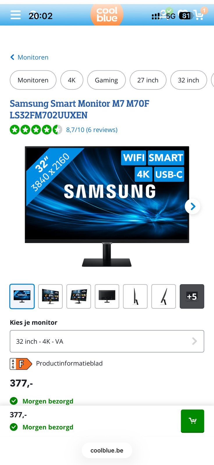 Moniteur intelligent Samsung M7 (32 pouces - 4K UHD), Enlèvement ou Envoi, Reconditionné, OLED, Samsung
