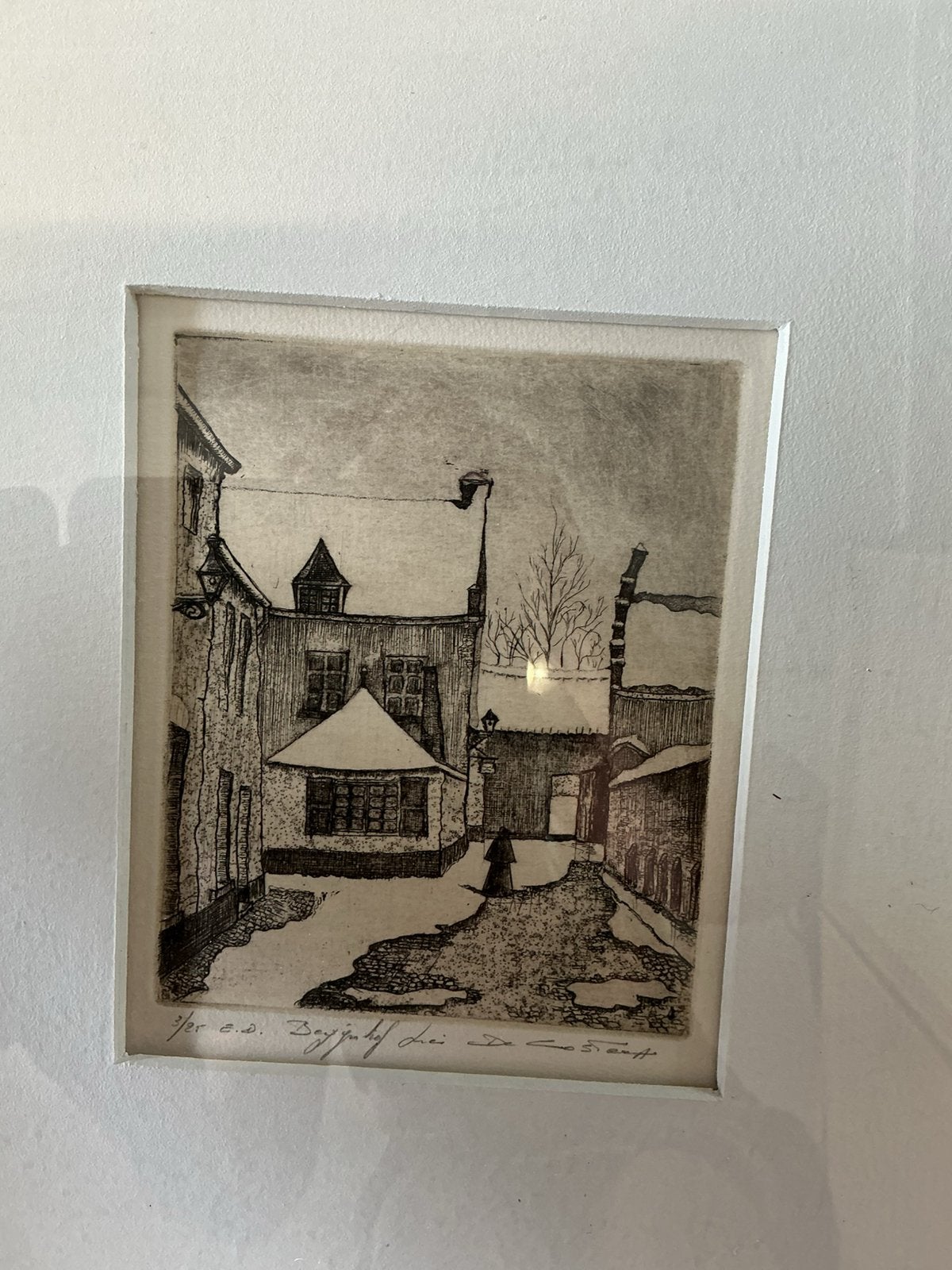 Pentekening Begijnhof Lier, Antiek en Kunst, Kunst | Etsen en Gravures, Ophalen of Verzenden