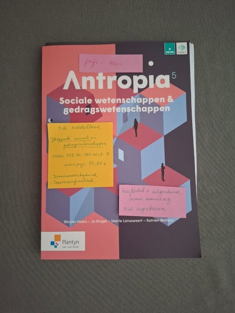 Antropia 5de middelbaar 1week gebruikt  gereserveerd, Boeken, Schoolboeken, Overige vakken, ASO, Plantyn, Ophalen of Verzenden