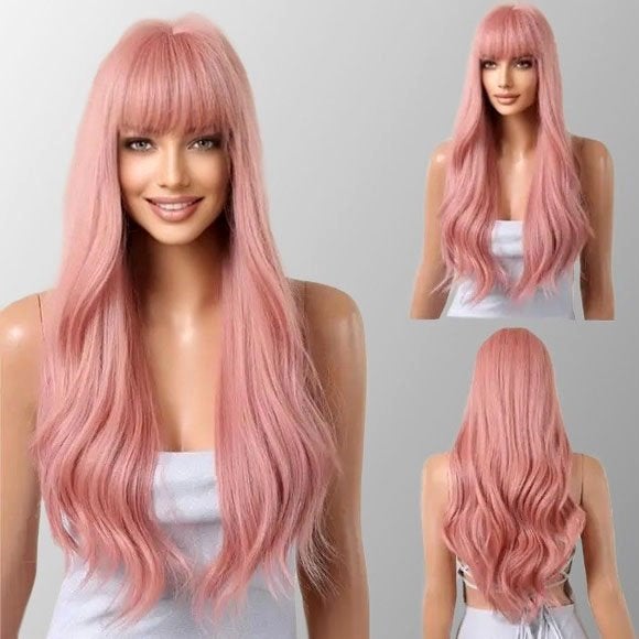 Pruik lang roze haar in lagen met grove slagen model 1028, Verzenden, Nieuw